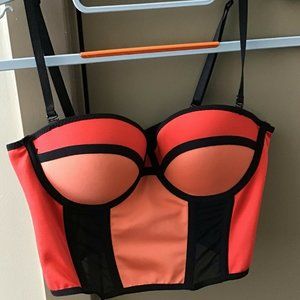 Bebe Cropped Salmon Colorblock Bustier Size Small
